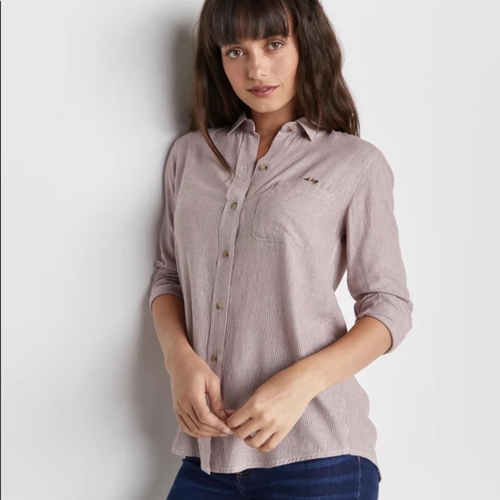 Marine Layer Button Down, Burgundy Stripes Size Sm.
